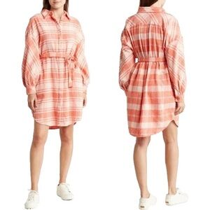 NEW French Connection Arla Flannel Shirt Knee Length Dress Crystal Rose